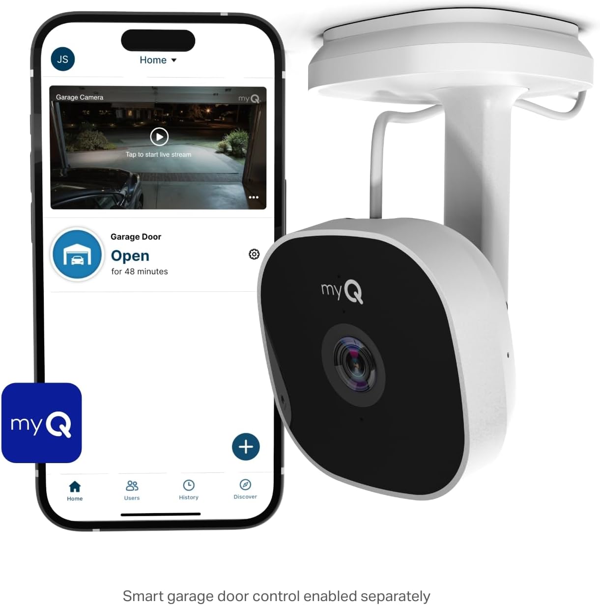 Myq Smart Garage Security Camera – 1080P HD Video, Night Vision, Motion Detection, Magnetic, Wi-Fi, Two-Way Audio, Smartphone Control