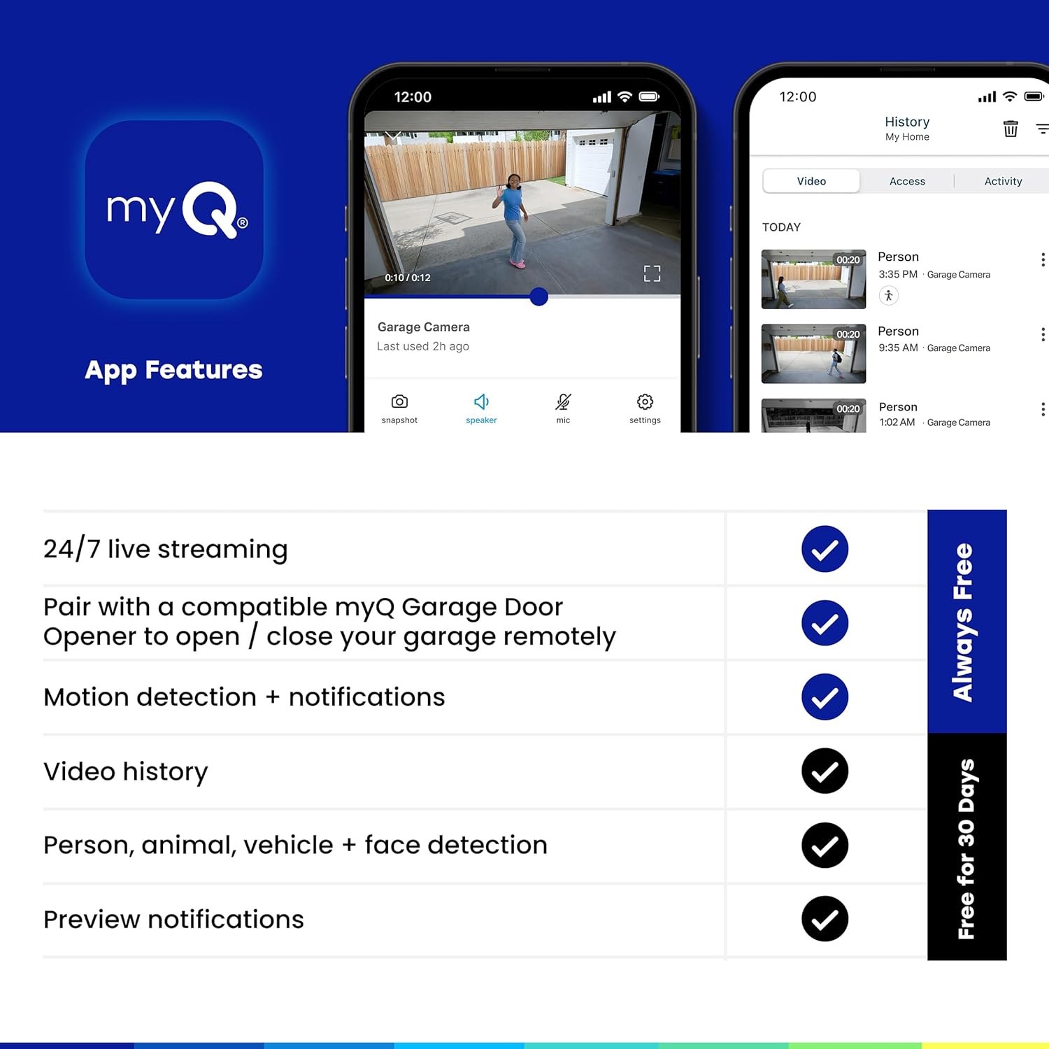 Myq Smart Garage Security Camera – 1080P HD Video, Night Vision, Motion Detection, Magnetic, Wi-Fi, Two-Way Audio, Smartphone Control