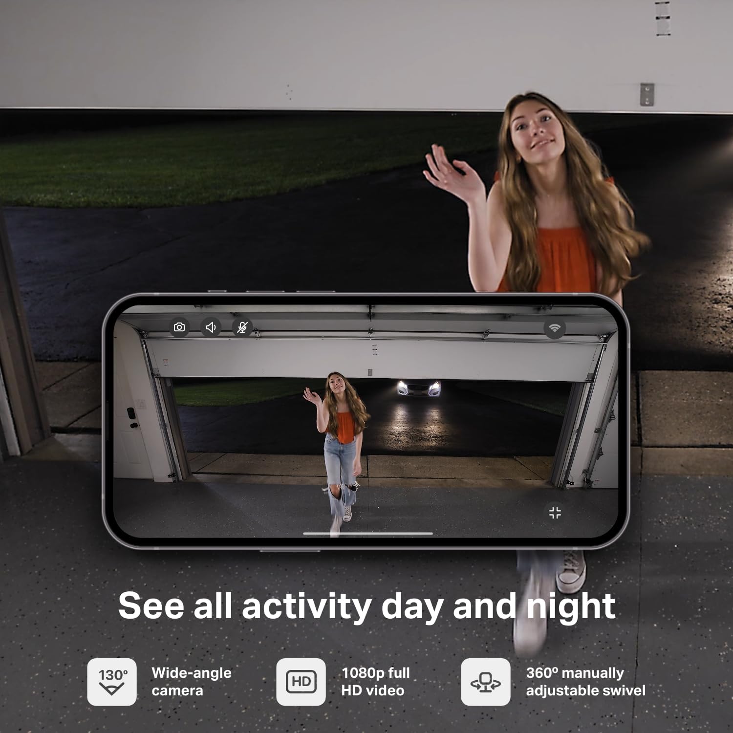 Myq Smart Garage Security Camera – 1080P HD Video, Night Vision, Motion Detection, Magnetic, Wi-Fi, Two-Way Audio, Smartphone Control