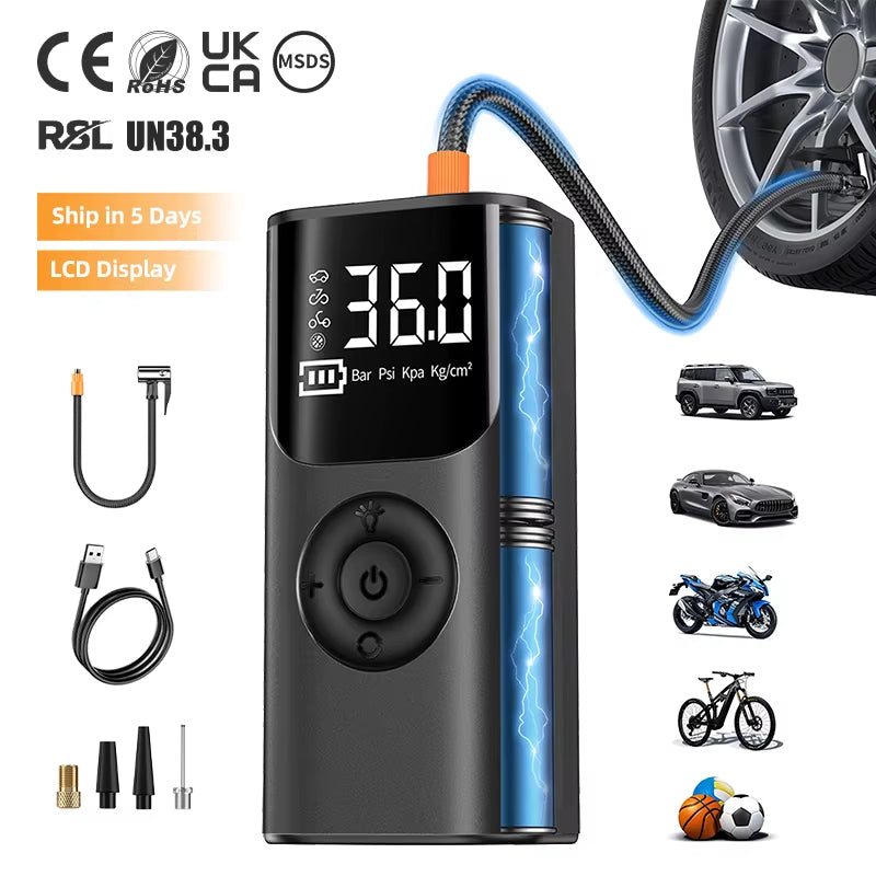 Upgrade Air Pump Tire Inflator Portable Air Compressor for Car 150 PSI Electric Tire Inflation Cordless Tire Pump