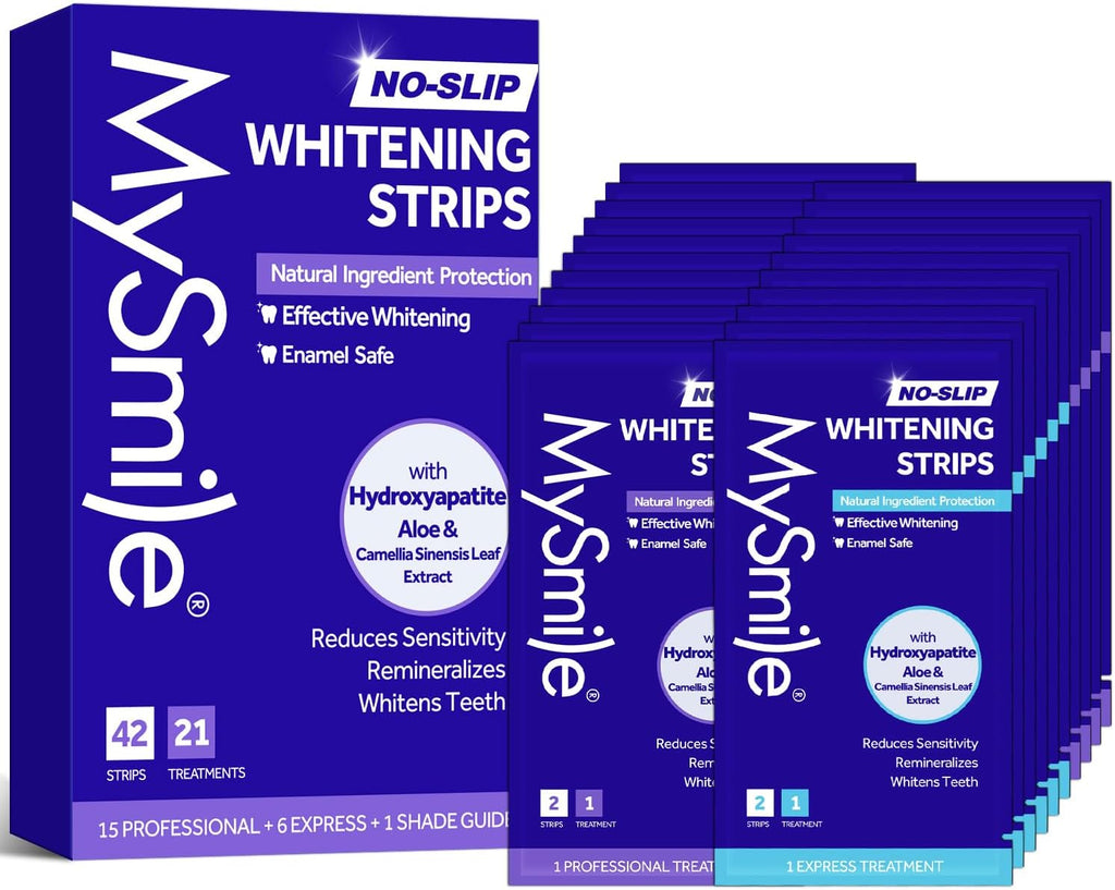 Teeth Whitening Strips, Hydroxyapatite-Infuse White Strips, Non-Sensitive Teeth Whitening with Soothing Natural Ingredients, Enamel-Safe, Residue-Free, Non-Slip, 21 Treatments Kit (42 Count)