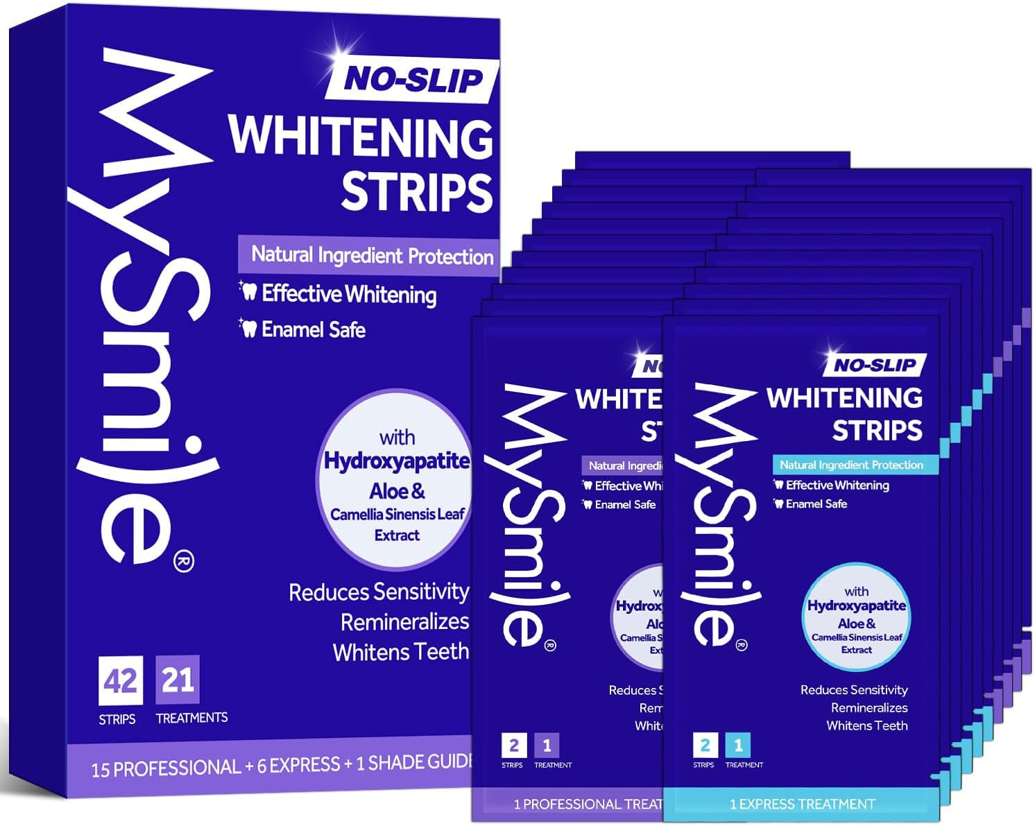 Teeth Whitening Strips, Hydroxyapatite-Infuse White Strips, Non-Sensitive Teeth Whitening with Soothing Natural Ingredients, Enamel-Safe, Residue-Free, Non-Slip, 21 Treatments Kit (42 Count)