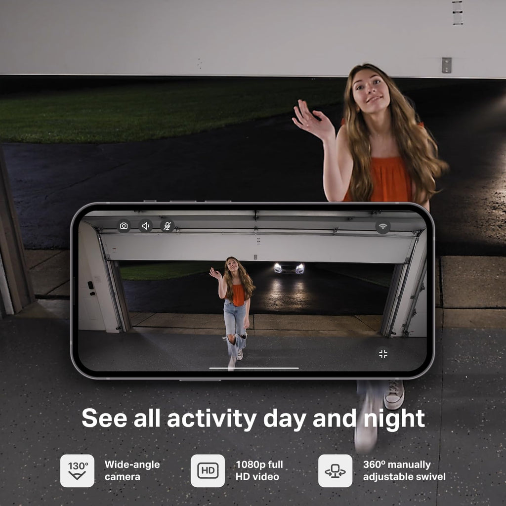 Myq Smart Garage Security Camera – 1080P HD Video, Night Vision, Motion Detection, Magnetic, Wi-Fi, Two-Way Audio, Smartphone Control