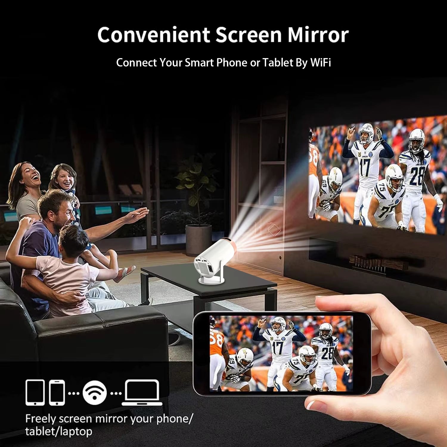 HY300/HY300 Pro Mini Stand 4K Video Projector Wireless Wifi Home LED Portable Video Full HD Smart Mirror Screen System Projector