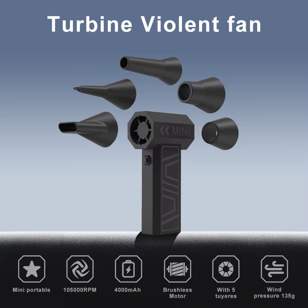 2025 Latest Design Compact Mini Turbo Blower Jet Fan 4000Mah High Speed Air Duster Industrial Grade for Hotels Warehouses Farms